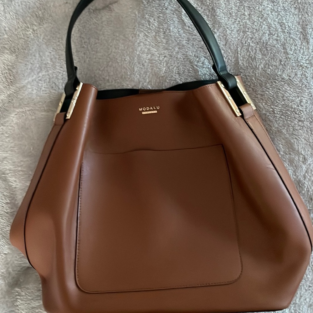 Modalu of England bag.  Hobo style. Dark tan with black interior. Used twice